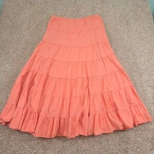 Garnet Hill Cotton Tiered Maxi Skirt Peach Women's Size 8 Boho Cottagecore
